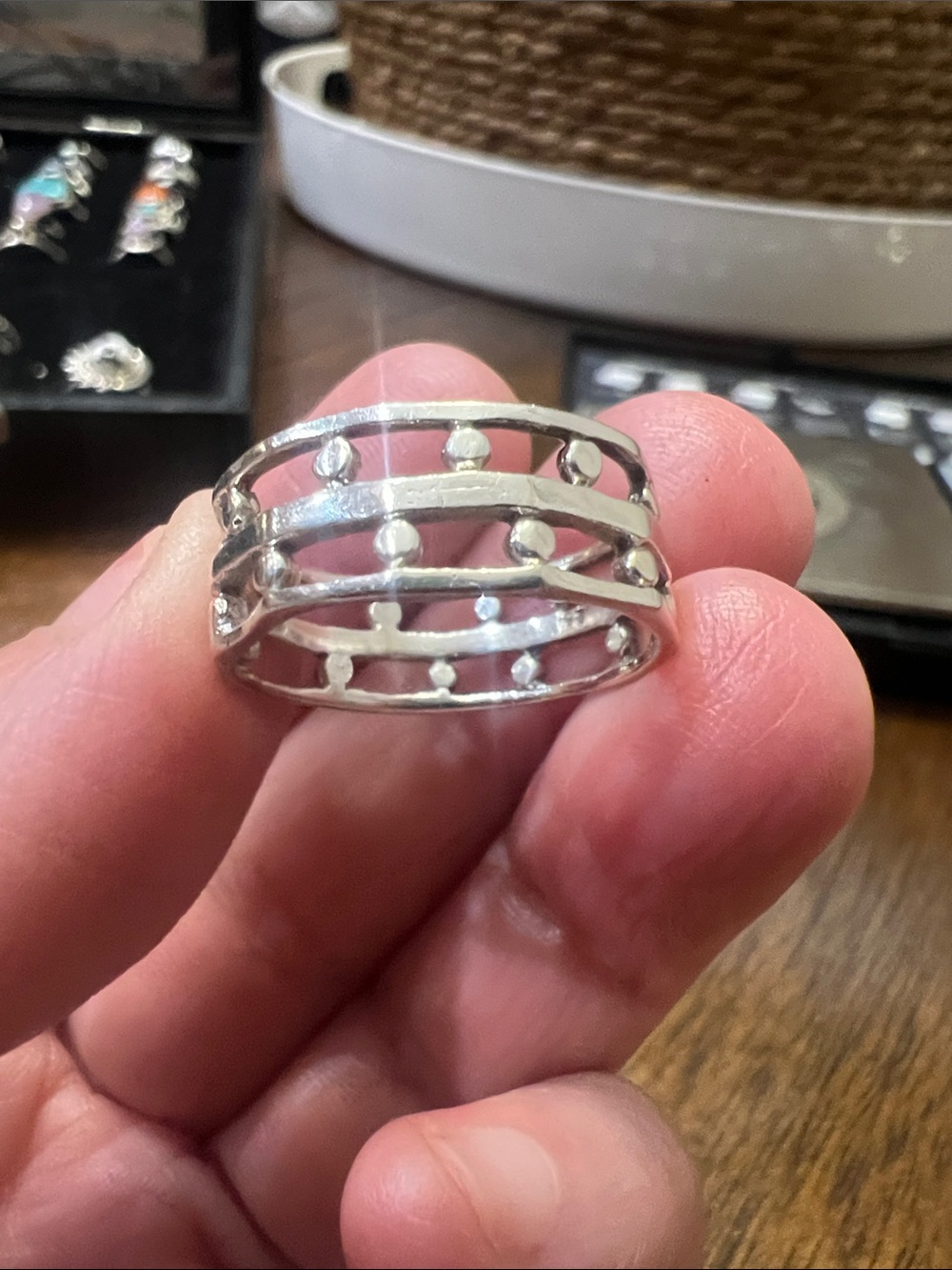 Sterling Silver Openwork Dot Band Ring - Size 7